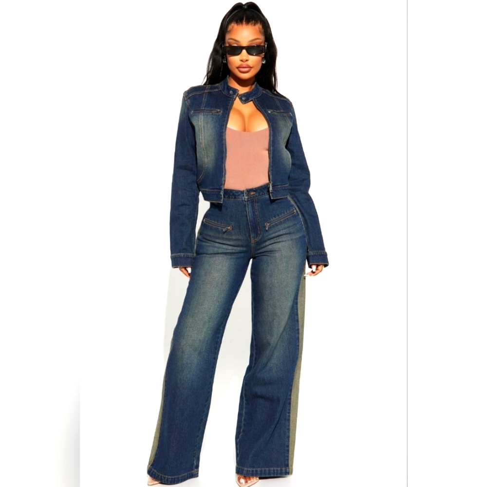 FASHION NOVA "WHEN IN ROME" DENIM JACKET AND PANTS